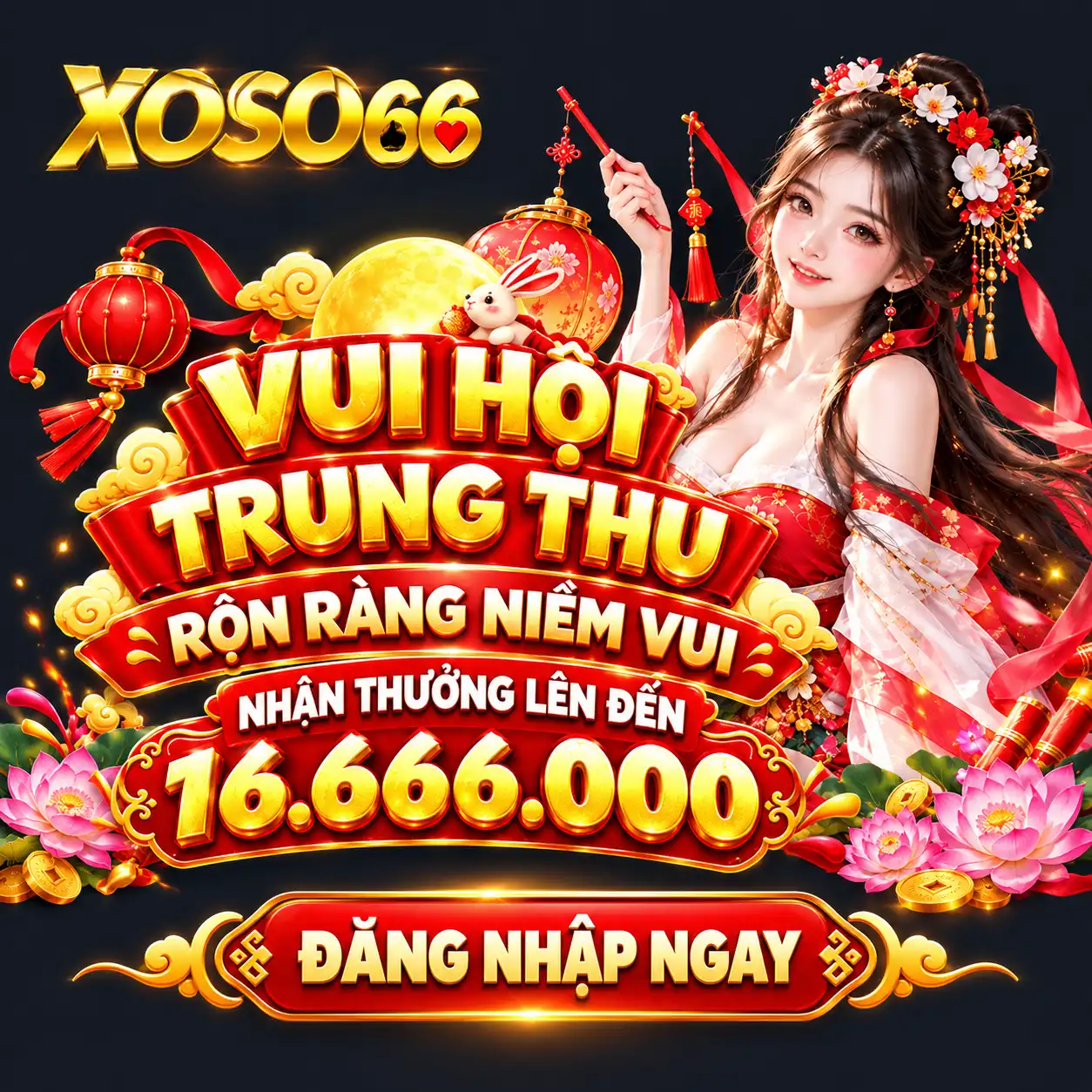 Vui tết Trung Thu - Tết Đoàn Viên XOSO66 Tặng lên đến 16666K